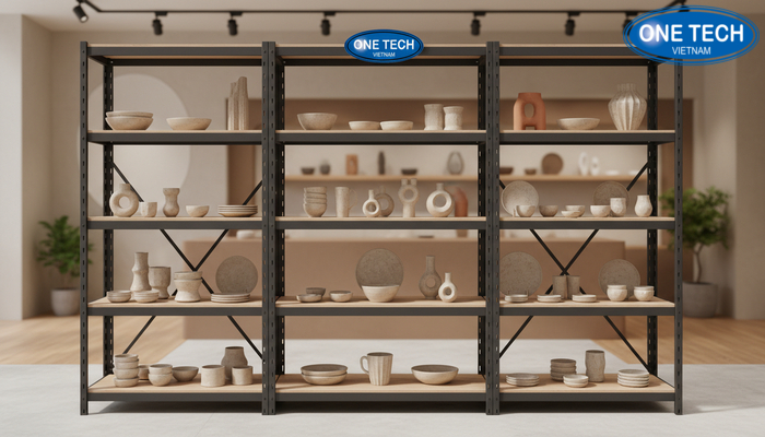 Tiêu chí an toàn kệ trưng bày gốm sứ Minh họa tiêu chuẩn an toàn khi thiết kế kệ trưng bày gốm sứ