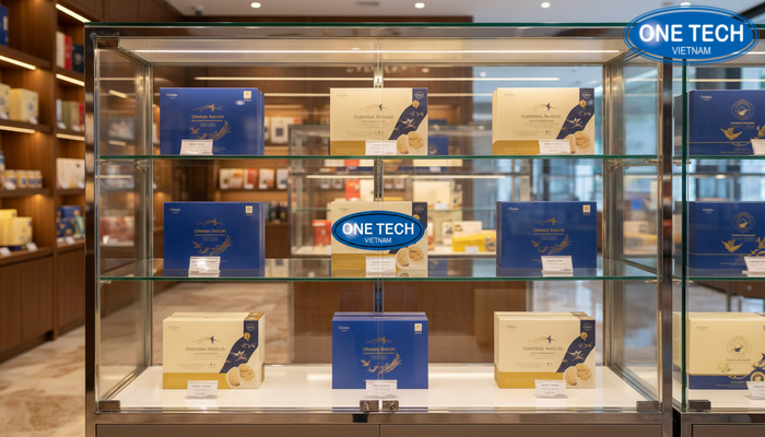 Tủ kính đèn LED trưng bày yến sào Tủ kính trưng bày yến sào có đèn LED tôn hộp sản phẩm