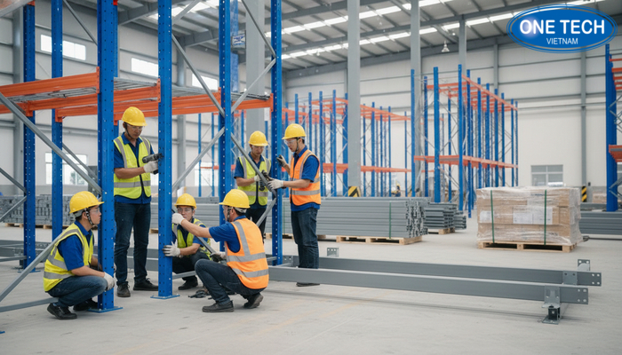 Lắp đặt kệ selective OneTech Đội ngũ thi công lắp đặt kệ selective