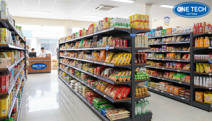 Dự án kệ trưng bày OneTech tại An Giang Hình ảnh dự án lắp kệ trưng bày hàng tạp hóa thực tế tại An Giang