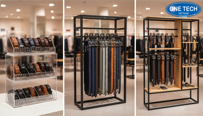 So sánh kệ trưng bày thắt lưng trên thị trường Hình ảnh minh họa các dòng kệ trưng bày thắt lưng phổ biến trên thị trường