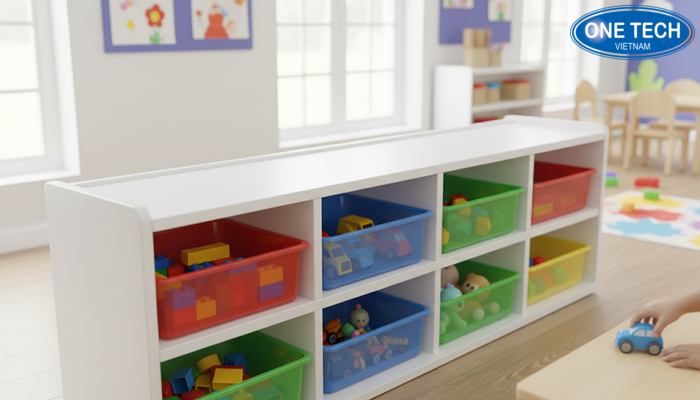 Kệ khay rời cho trường mầm non giúp phân loại đồ chơi nhanh và dễ vệ sinh