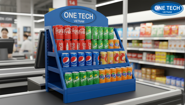 Kệ quầy thu ngân Pepsi, Coca Kệ mini đặt quầy thu ngân trưng bày nước ngọt lon