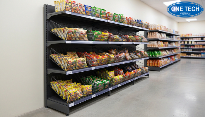 Kệ rổ mì 1 mặt đặt áp tường cho lối đi hẹp