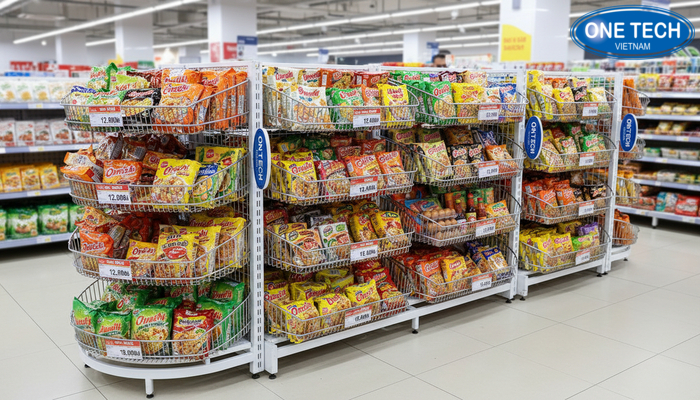 Kệ rổ mì đa năng có thể điều chỉnh rổ và tầng trưng bày