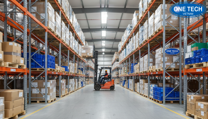 Kệ selective trong kho công nghiệp Kệ selective trong kho công nghiệp với lối đi xe nâng