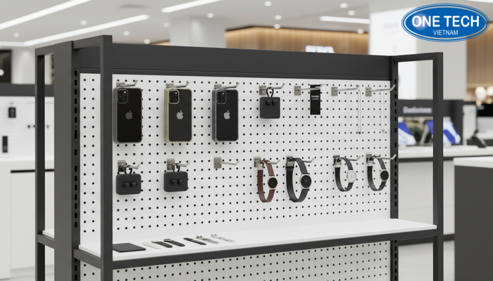 Chi tiết kệ tôn đục lỗ kết hợp móc treo phụ kiện chắc chắn