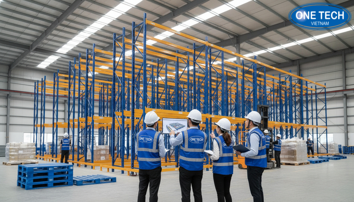 Quy trình làm việc từ tư vấn đến lắp đặt kệ double deep của OneTech