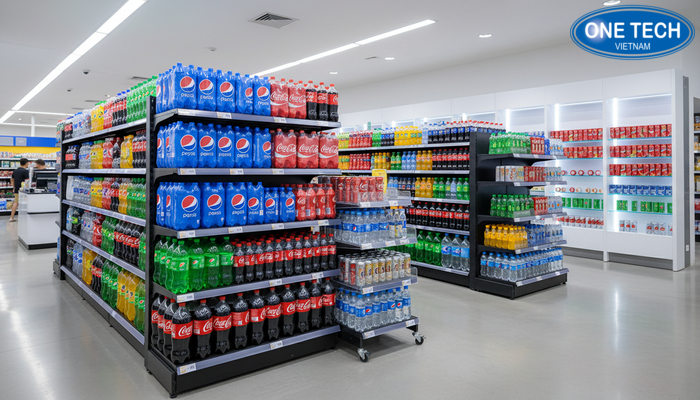 Các loại kệ quảng cáo Pepsi, Coca phổ biến So sánh kệ đứng, kệ quầy thu ngân, kệ di động và kệ treo tường