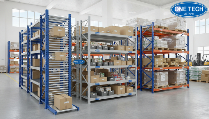 So sánh kệ con lăn với kệ truyền thống So sánh kệ con lăn với kệ V lỗ và kệ pallet trong kho