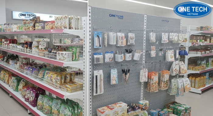 Kệ sắt lưới và kệ tôn đục lỗ So sánh kệ sắt lưới và kệ tôn đục lỗ dùng trong cửa hàng tạp hóa