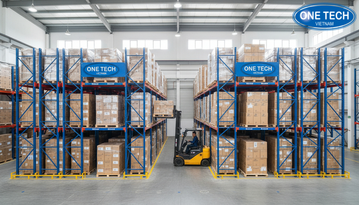 Hình ảnh trước và sau khi lắp đặt kệ drive in giúp kho gọn và tăng sức chứa