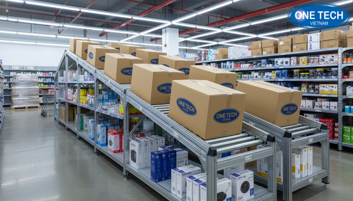 Ứng dụng kệ con lăn trong kho siêu thị Kệ con lăn ứng dụng trong kho siêu thị và cửa hàng bán lẻ