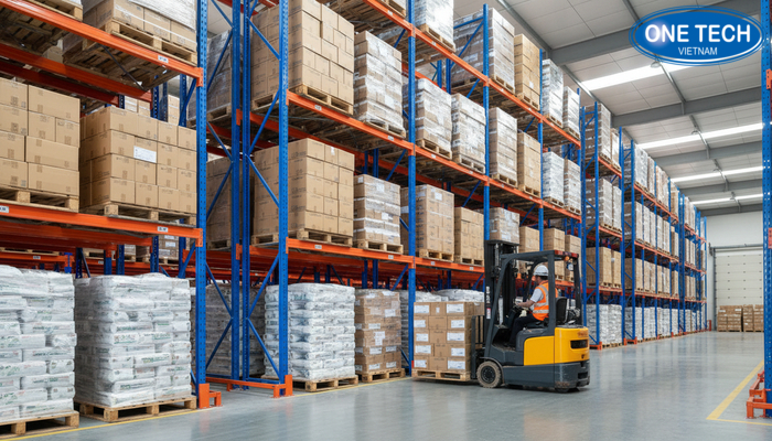 Kệ drive in ứng dụng trong kho thực phẩm giúp lưu trữ theo lô và tối ưu diện tích