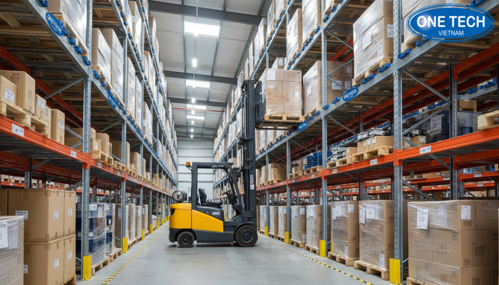 Ví dụ xe nâng phù hợp cho kệ double deep khi lấy pallet ở vị trí sâu