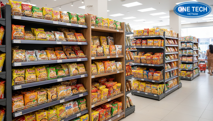 Bộ ảnh các mẫu kệ trưng bày mì tôm trong cửa hàng tạp hóa và minimart