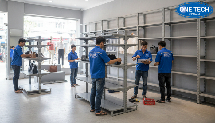 Lắp đặt kệ trưng bày shop quần áo Đội ngũ kỹ thuật thi công lắp đặt kệ trưng bày shop quần áo tại An Giang