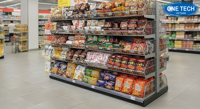 Kệ rổ đựng mì tôm siêu thị dạng giỏ giúp trưng khuyến mãi nổi bật