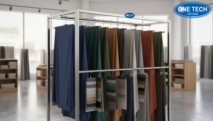 Kệ treo vải ngành may để trưng bày mẫu và vải tấm