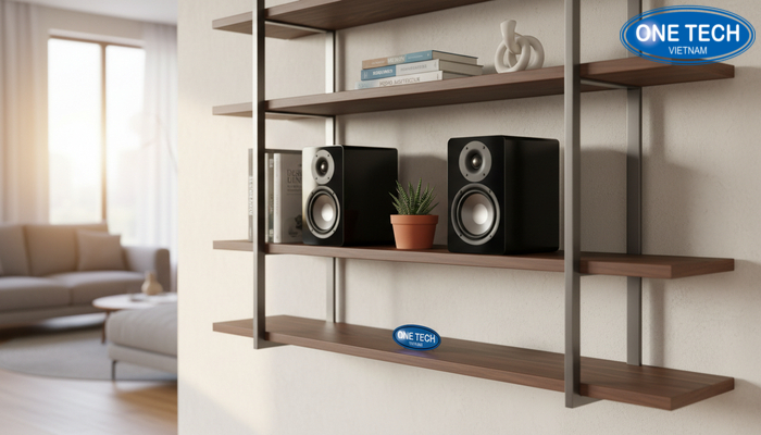 Ke trung bay loa ket hop gia sach trang tri