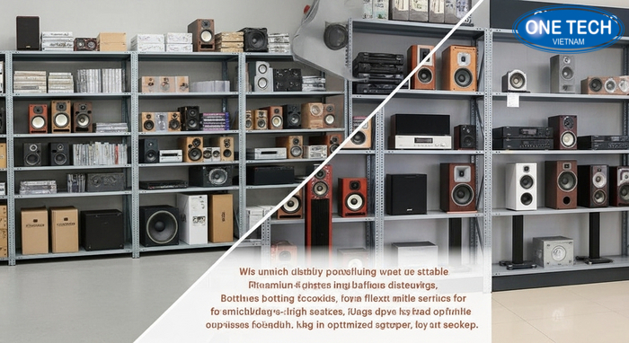 Ke V lo da nang trung bay loa trong kho va cua hang