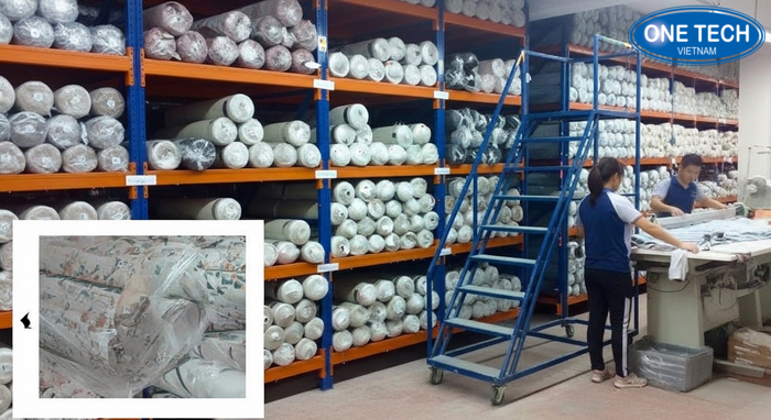 Kho vải và xưởng may sử dụng giá kệ để vải công nghiệp