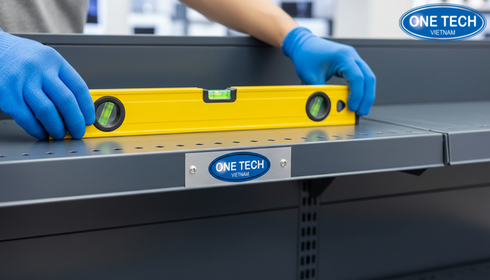 Kiem tra do phang va lien ket khi thi cong ke trung bay loa