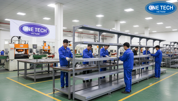 Khu vuc san xuat va gia cong ke trung bay tai OneTech