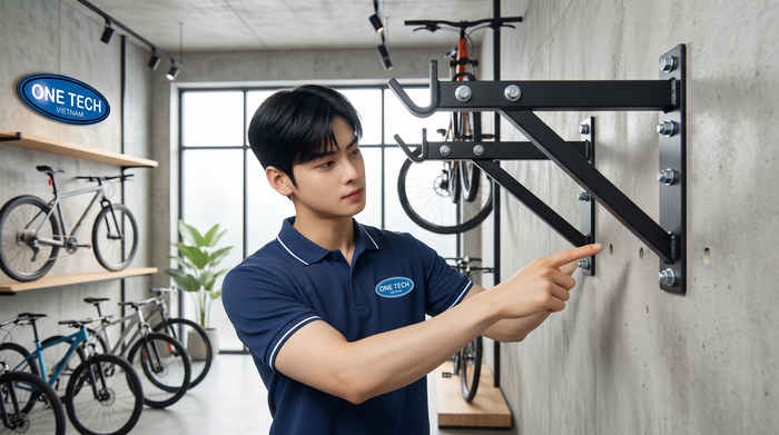 Minh họa lắp đặt giá treo tường xe đạp đúng vị trí chịu lực
